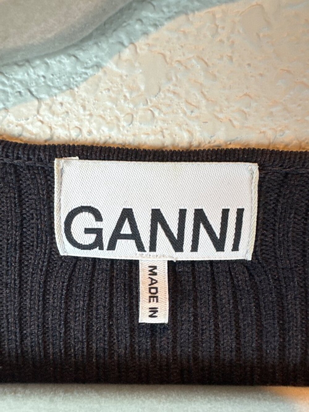 GANNI Ribbed Knit Dress Black Long Sleeve Square Neck Size XL Chic Minimal - Picture 2 of 10